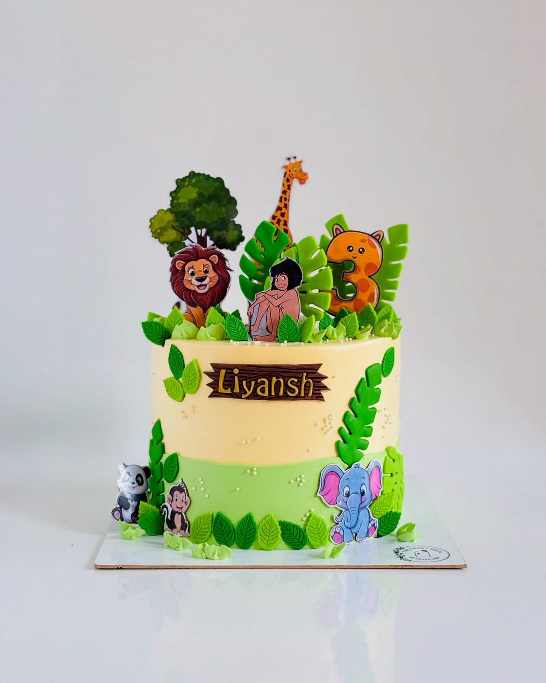 Jungle themed third birthday cake