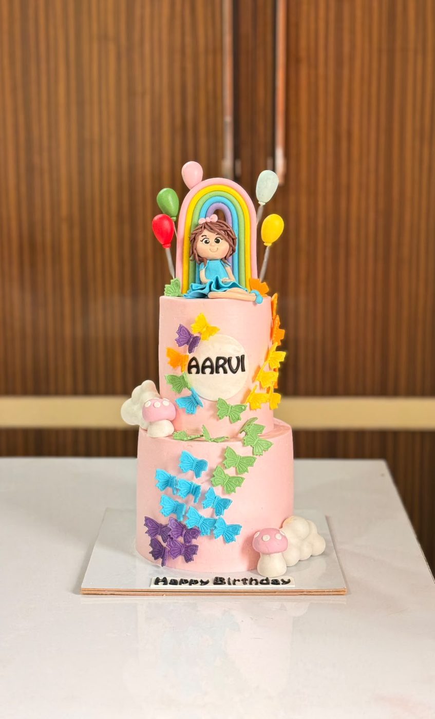 Pink rainbow butterfly birthday cake
