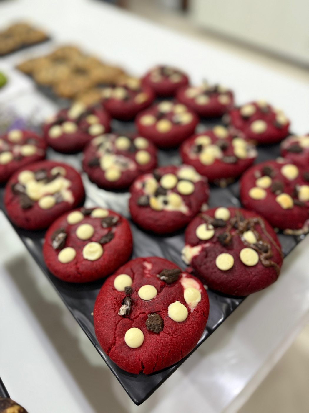 Red velvet cookies with white chocolate